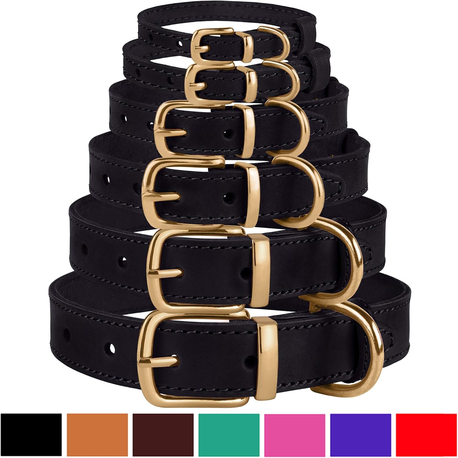 BRONZEDOG Leather Dog Collar Buckle Durable Pet Collars