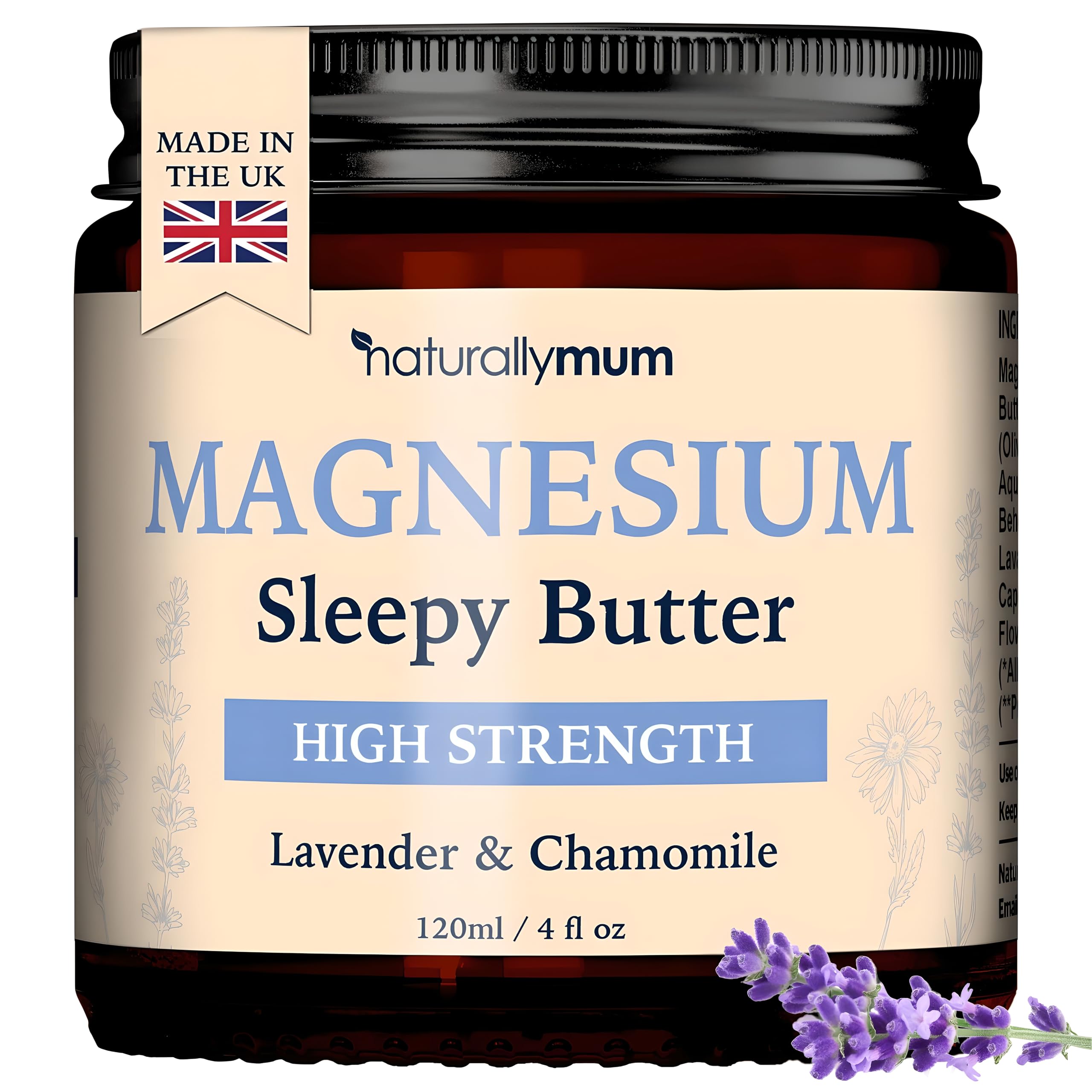 Magnesium Butter [NATURAL & VEGAN] - Topical Magnesium Chloride Cream Butter Support for Sleep, Bone, Heart & Muscle Health - Lavender & Chamomile – High Strength Balm - Made in UK & Safe for Kids