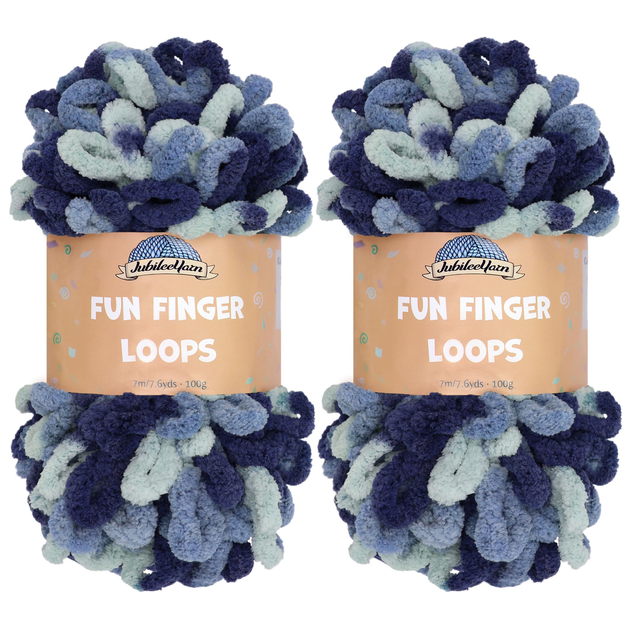 JubileeYarn Fun Finger Loops Yarn - Polyester Jumbo Weight Loop Yarn - 100g/Skein - Pegasus - 2 Skeins