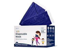 WECARE Disposable Face Masks For Kids, 50 Navy Face Masks, Individually Wrapped