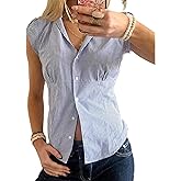 Y2k Button Down Shirts Women Teen Girl Slim Fit Short Sleeve Top Conquette Vintage Lapel Gingham Going Out Blouse