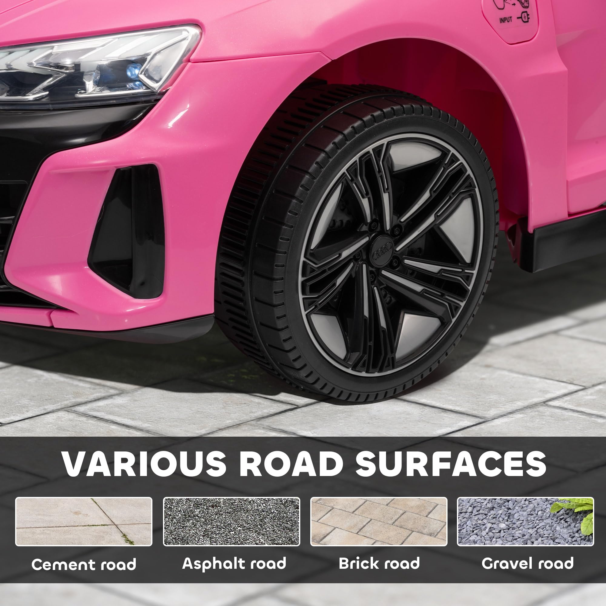 Aosom Electric Car for Kids, 12V Licensed Audi RS E-tron GT 3.1 MPH Kids Ride on Car, Ride-on Toy with Remote Control, 4 Suspension Wheels, Horn, Music, Lights, for Boys and Girls, Pink