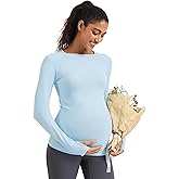 MathCat Seamless Maternity Shirts Long Sleeve Maternity Tops for Women Pregnancy Shirts Athletic Workout Yoga Casual Tee