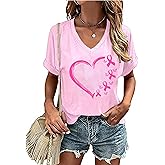 Breast Cancer Shirts for Women Pink Ribbon Awareness Inspirational T-Shirt Breast Cancer Survivor V-Neck Top