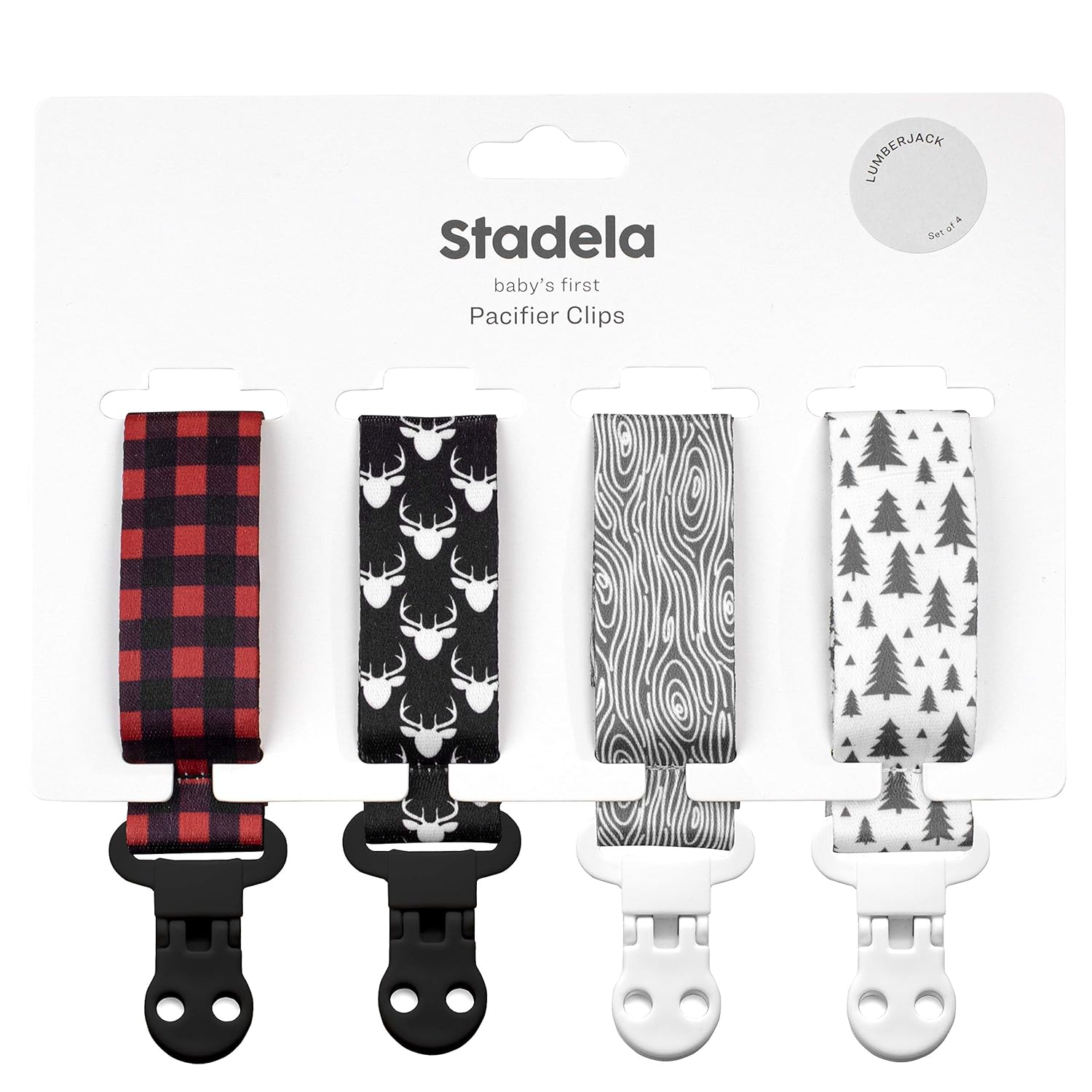 Stadela Baby Pacifier Clip Leash Soothie Teething Ring and Teether Toy Holder for Boy 4 Pack Baby Shower Birthday Gift Set Lumberjack Hunting Deer Woodland Forest Buffalo Check Plaid : Baby
