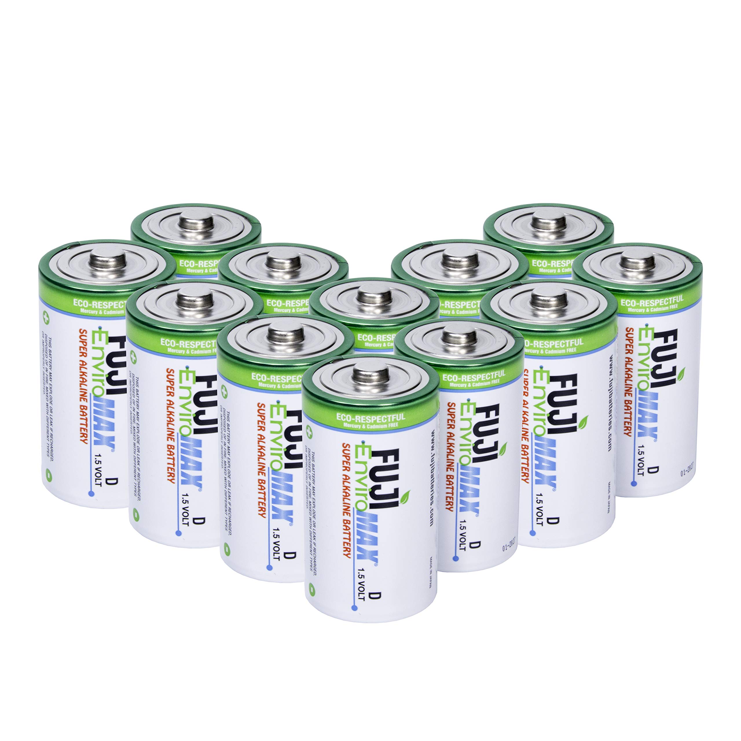 Fuji Enviromax 1.5V LR20 Super Alkaline Type D Batteries - No Harmful PVC & Heavy Metals Used, Long Lasting, Powerful, Size D Batteries (Pack of 12)