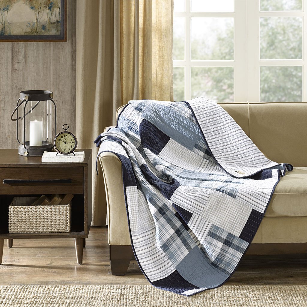 Woolrich Riverview Luxury Oversized Cotton Quilted Throw Blue 50x70
