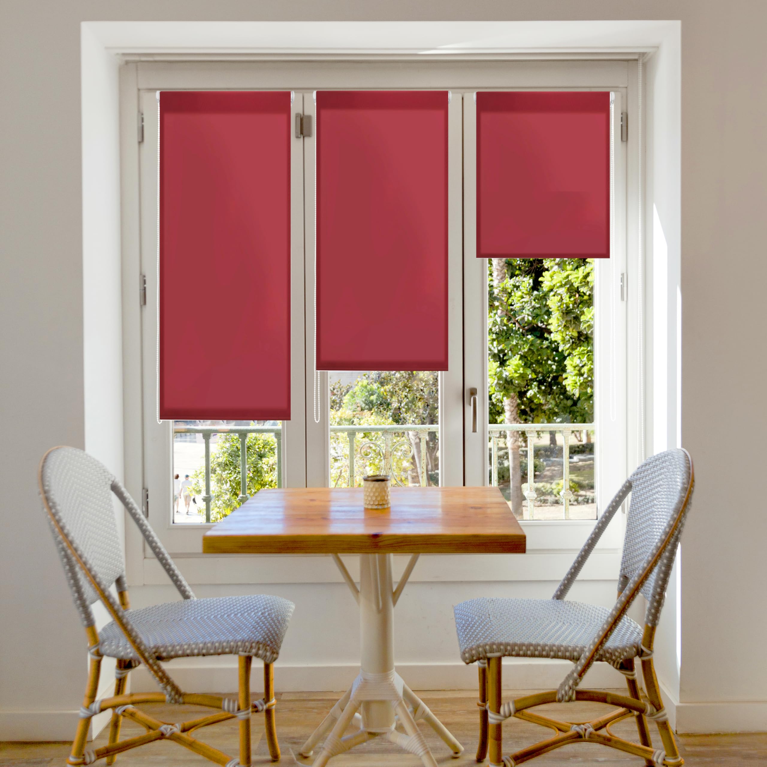 Blindecor Plain - Aure “No Tools Required”. Translucent Roller Blind, burgundy red, 107x180 cm (width x height)