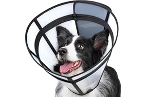 Didopet Dog Cone, Transparent Recovery Collar for Large Medium Small Pets, Adjustable Length, Soft Cone for Dogs to Stop Licking, Padded Elizabethan Collar with Elastic Loops After Surgery Patented