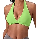 SPVISE Halter Sports Bras for Women Padded Yoga Bra Low Impact Gym Workout Bra Tank Open Back Twist Front V-Neck Everyday Bra