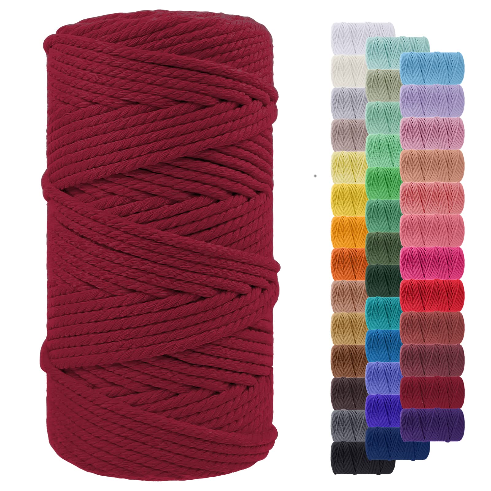 LEREATI Macrame Cord 5mm x 100m, Thick Macrame Rope Yarn Natural Cotton Cord, 4 Strand Twisted Colored String for Wall Hanging Plant Hanger DIY Crafts Boho Decor (Wine Red)