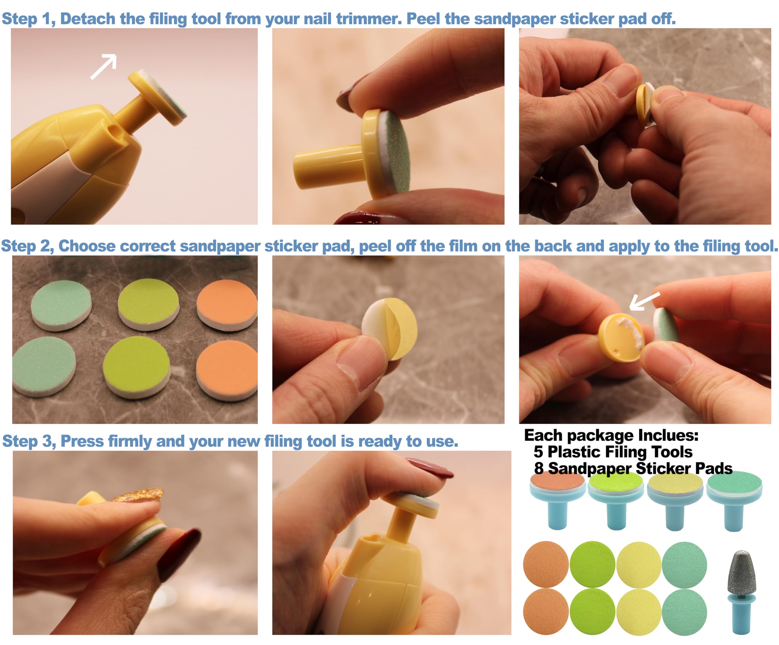 Electric Nail Trimmer Replacements,13 in 1- Baby Electric Nail Buffer Sandpaper Pads (Assorted Pads with Blue Base)