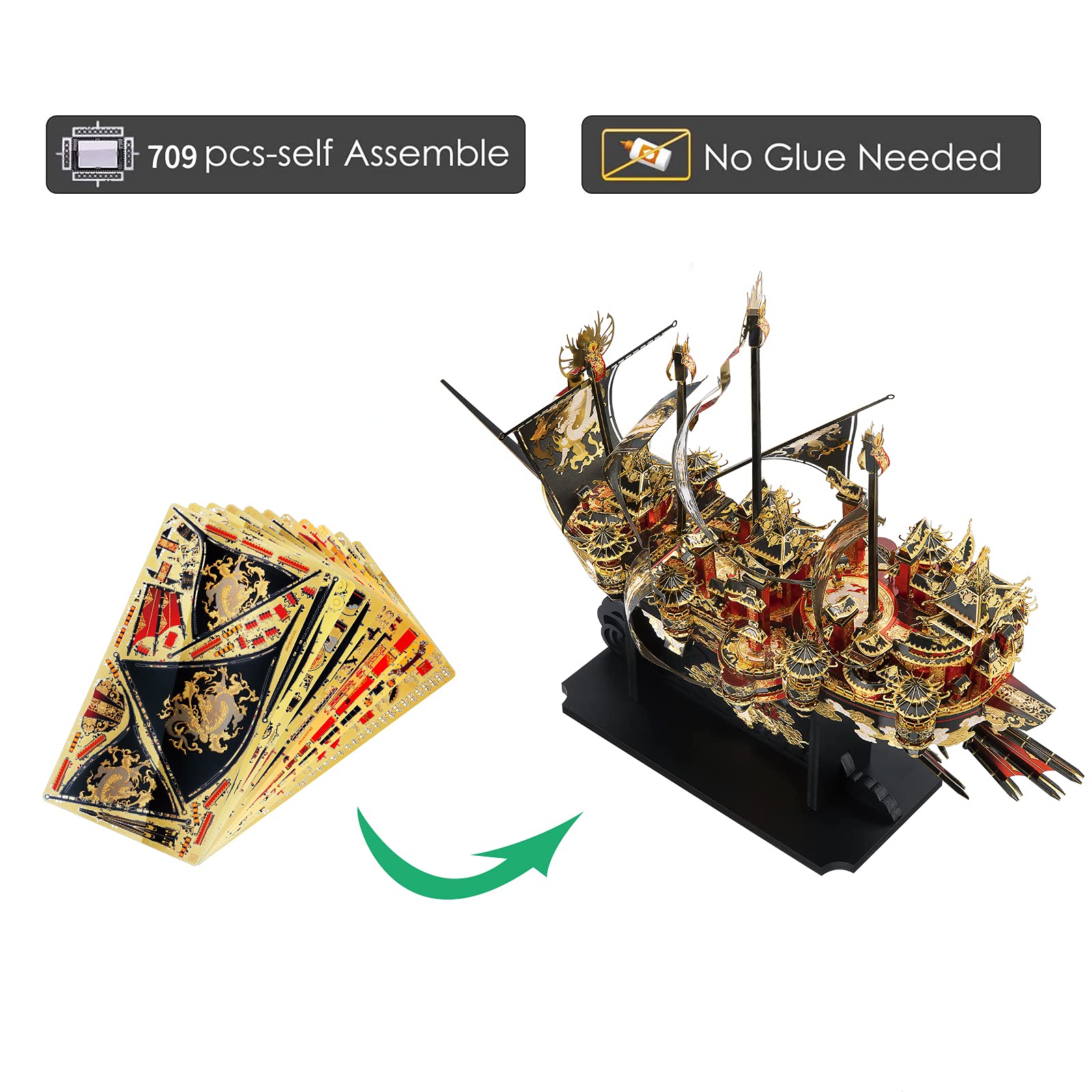 Piececool 3D Metal Puzzles Ship Models Kits to Build for Adults, The Wind Breaker Ship Model Building Kit, Brain Teaser DIY Craft Gifts for Teens Man Woman Family- 709 Pcs