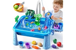 JUKUDAHU Water Table Play Sink Toy for Kids 2 3 4 5 6 Years Old - Outdoor Kitchen with Running Water, Fishing Games, Toddler Water Play Table for Kids Ages 3-8, Beach Outdoor Toys, Summer Gifts