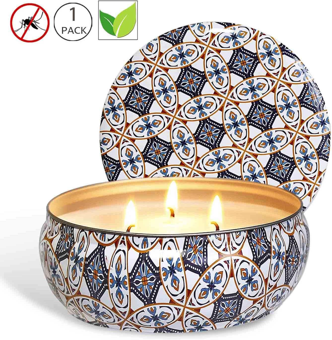 YIH Citronella Candle Scented Soy Wax 3 Wick Tin, 75 Hour Burn, Outdoor and Indoor