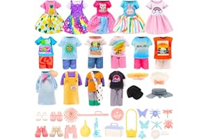ENOCHT 29 Pcs Doll Clothes Wilderness Interactive Playset for Mini Girl Dolls 5 Outfits 5 Dresses 4 Shoes 15 Wilderness Adventure Accessories for 5.3 -6 Inch Doll Clothes and Accessories