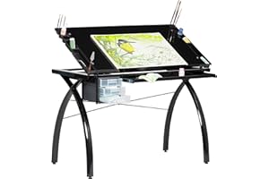 SD STUDIO DESIGNS Futura Crafting, Drafting, Drawing Table with Adjustable Top, Black and Black Glass