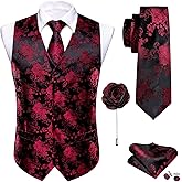 Barry.Wang Men's V-Neck Suit Vest Solid Paisley Waistcoat Silk Tie Hanky Cufflink Clip Set Wedding Party Business Formal