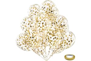 Bezente Gold Confetti Latex Party Balloons - 60 Pack 12 inch Helium Gold Confetti Balloons with Golden Paper Confetti Dots for Wedding Graduation Bridal Shower Birthday Party Decorations