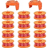 Xgunion Trimmer Spool Line for Worx 14 Pack WA0010 Replacement | Compatible with Worx Weed Eater String Trimmer 0.065 inch Line Refills - 12 Line Spools + 2 Caps for Worx String Trimmers