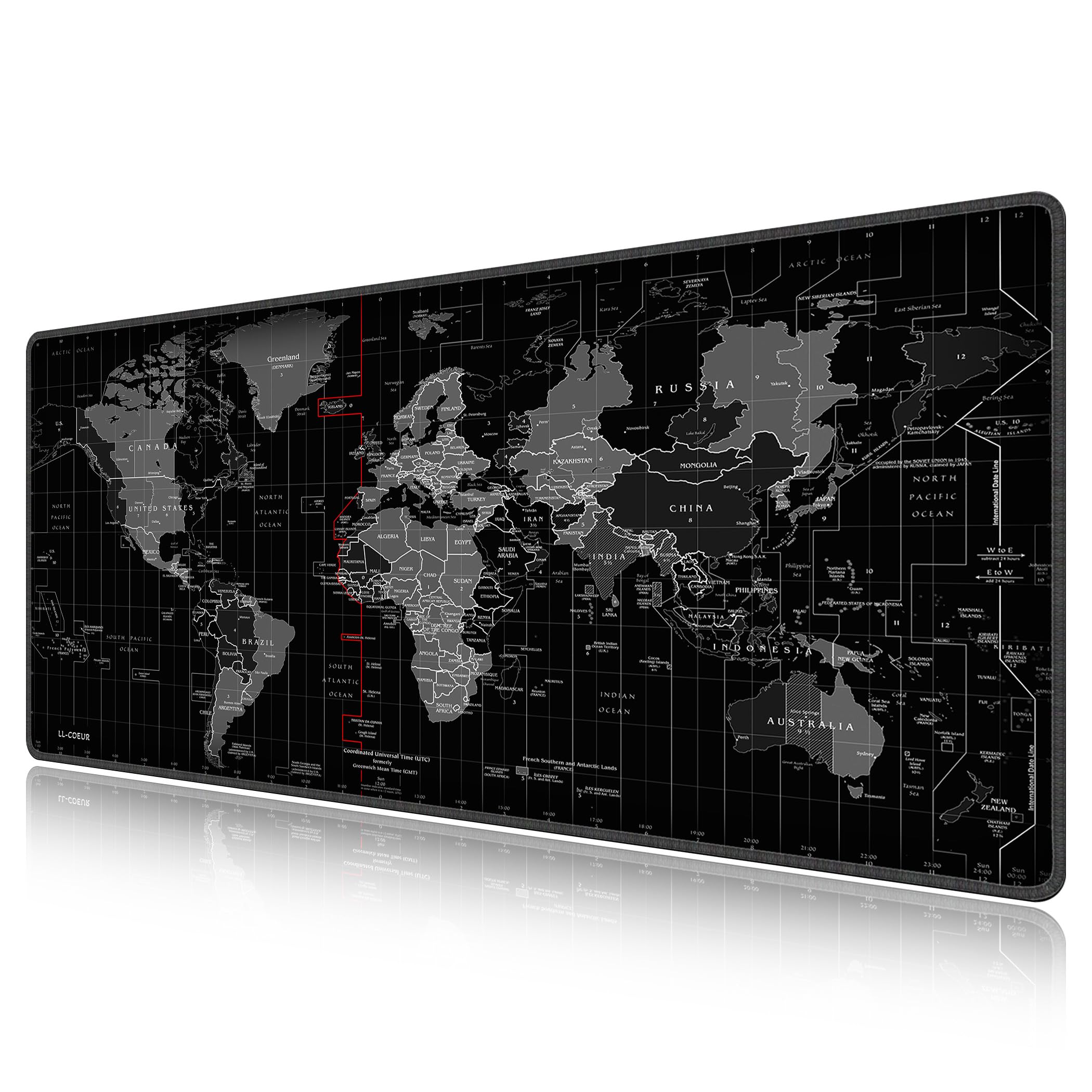 LL-COEUR XXL World Map Mouse Pad Laptop Gaming Play Mat Computer Office Desk Mat (1400 x 600 x 3 mm)