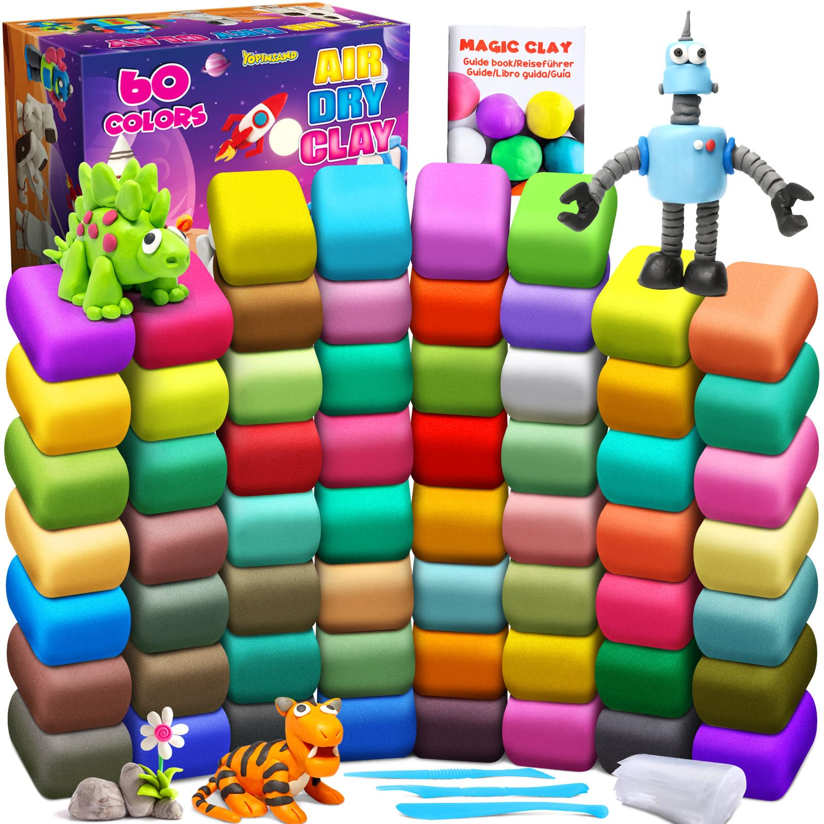 Photo 1 of YOPINSAND Air Dry Clay 60 Colors, Modeling Clay for Kids, DIY Molding Magic Clay, Gift for Kids Boys Girls