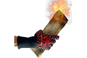BlueFire Gloves BBQ Grill Firepit Oven Mitts Highest Heat Resistance EN407 Lab Certified (X-Large, Red/Black)