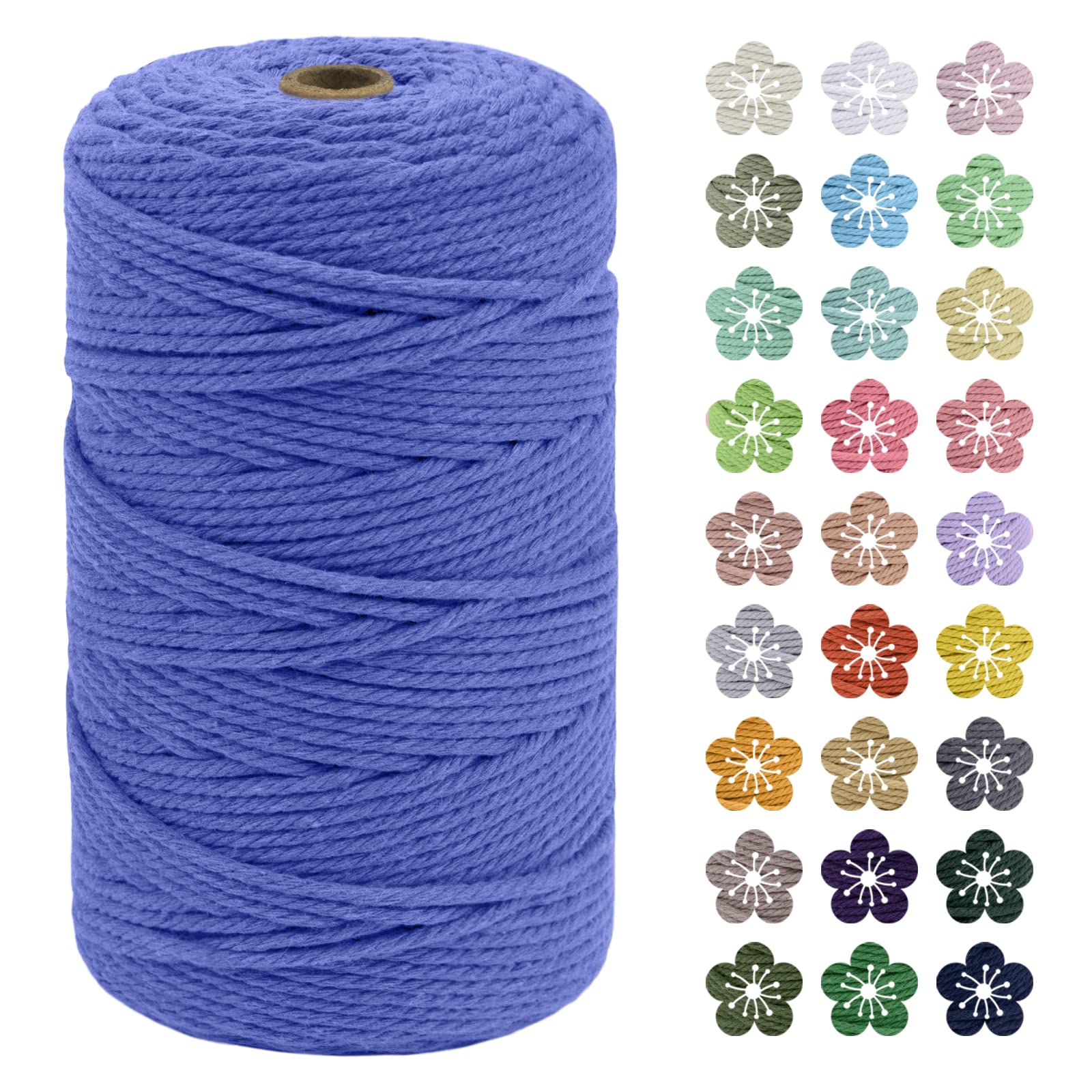 LEREATI Macrame Cord 3mm x 200m, Thick Macrame Rope Natural Cotton Rope Craft String, 4 Strand Twisted Cotton Cord Yarn for DIY Plant Hanger, Wall Hanging, Christmas Decoration (Haze blue)