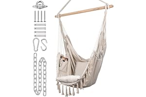KOMOREBI Hammock Chair - Ivory - 60" x 47" - Hanging Rope Swing for Indoor & Outdoor - Soft & Durable Cotton Canvas - 2 Cushions Included - Large Macrame Hanging Chair for Bedroom, Patio, Porch
