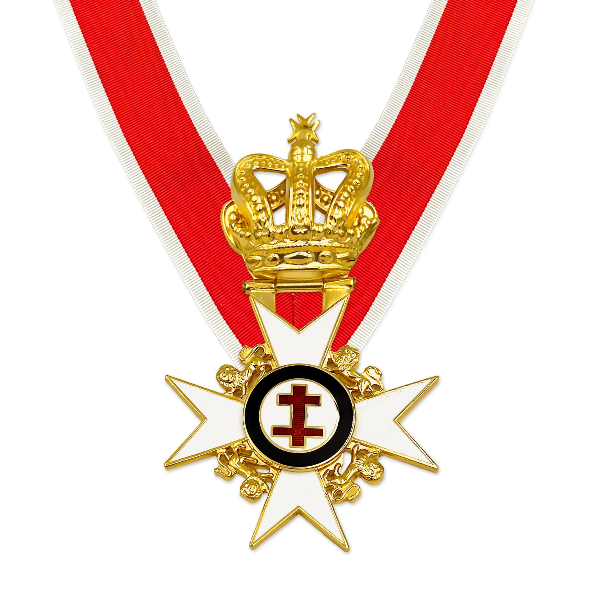 Masonic Knights Templar Past Preceptors Collarette & Jewel - Gold Plating - Red Cotton Fabric -Gift Accessory for Freemason Men