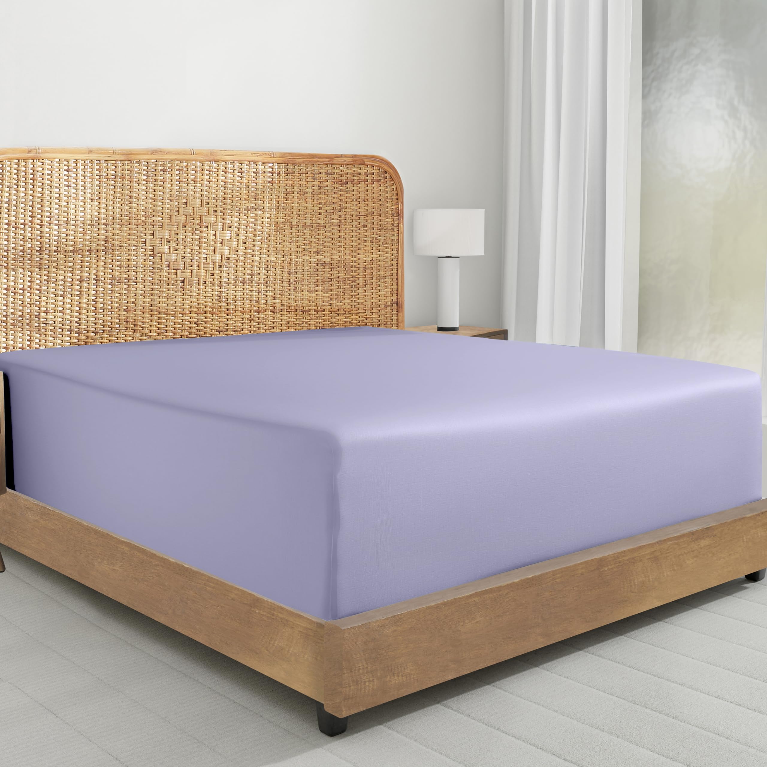 California Design Den Cal King Fitted Sheet Only - 100% Organic Cotton Percale, Deep Pocket Fitted Sheet California King, Lightweight, Crisp and Durable - Lavender Mist Image