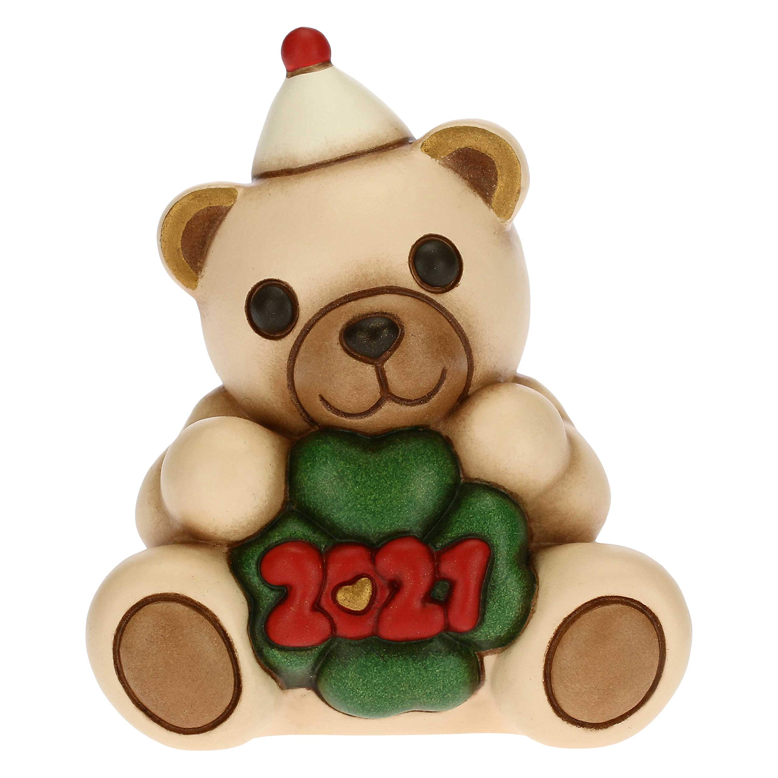 THUN - Happy New Year Bear Ornament 2021 - Home Accessories to Collect - Small Size - Gold Variant - Ceramic - 7.5 x 5.8 x 8.5 h cm