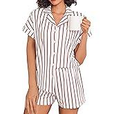 Ekouaer Womens Button Down Pajamas Set 2 Piece Sleepwear Short Sleeve Pjs Soft Stripe Lounge Sets