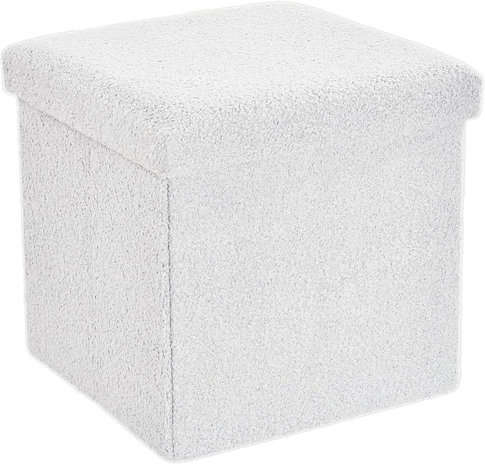 Home Republic Storage Ottoman Padded Bench 38x38 Boucle White