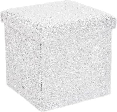Home Republic Storage Ottoman Padded Bench 38x38 Boucle White
