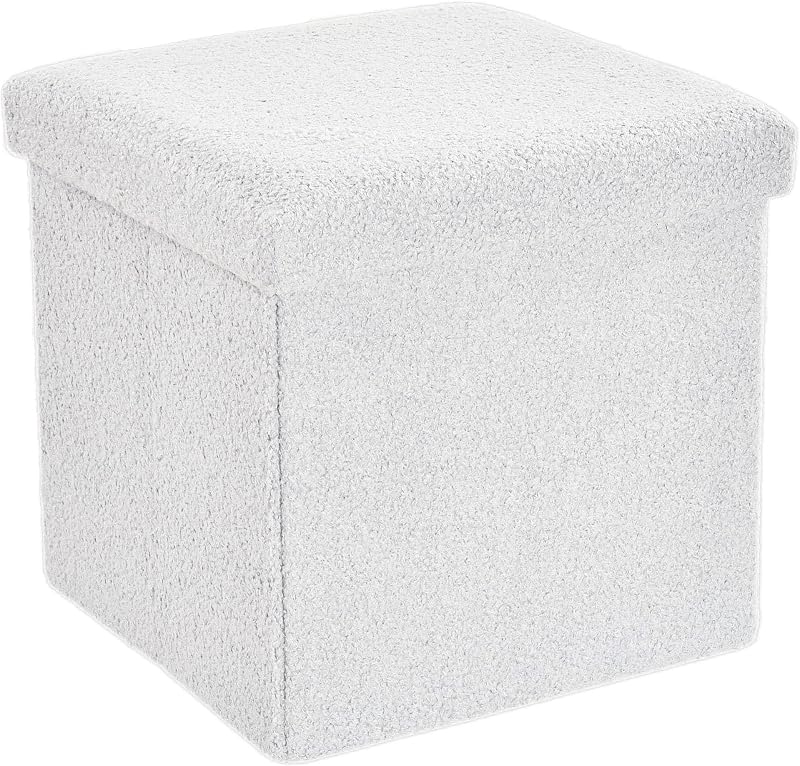 Home Republic Storage Ottoman Padded Bench 38x38 Boucle White