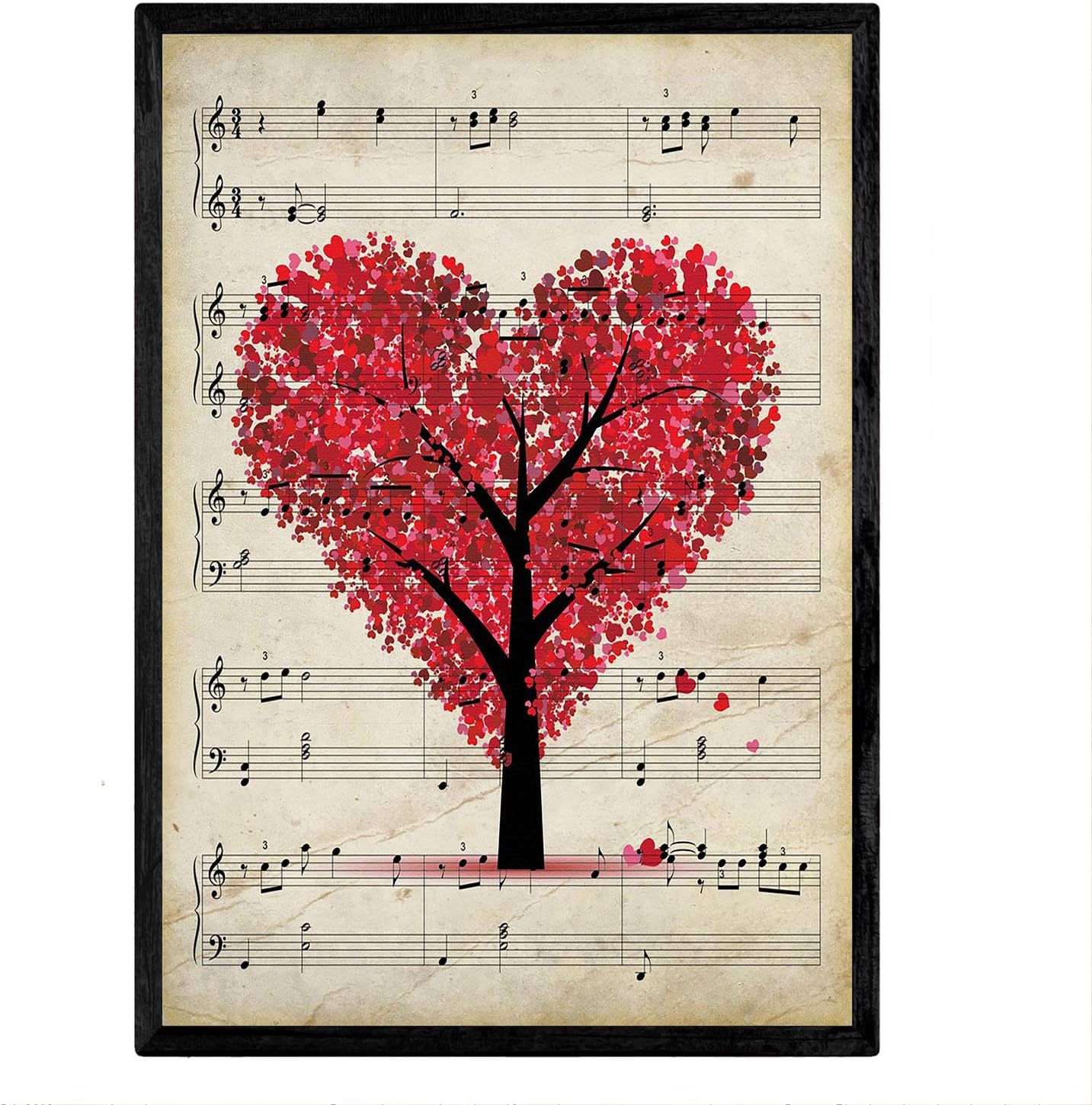 Loclic Com Format A3 Illustration De La Musique Ancienne Feuille Nacnic Affiche Imprimer Arbre De Coeur Scores Vintage Parfait Pour Les Amateurs De Musique Cuisine Et Maison Tableaux Posters Et Arts
