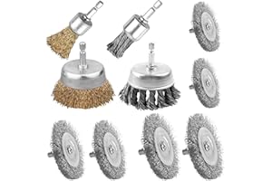 SHITIME 10 PCS Knotted Wire Cup Brush for Drill Set with 1/4'' Hex Shank, Drill Wire Brush Attachment for Removing Rust/Corrosion/Paint