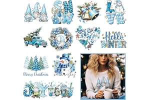 Cysincos Iron on Stickers Heat Transfer Decal Patches Vinyl for T-Shirt Clothing Hat Pillow Backpack DIY Craft Supplies (Christmas-Blue-12pcs)