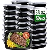 APSIC Meal Prep Containers, 50 Pack 38oz (100-Piece) Extra Thick Disposable Take Out Food Storage Containers with Lids, Large Plastic To Go Lunch Boxes, BPA Free, Microwave/Dishwasher/Freezer Safe