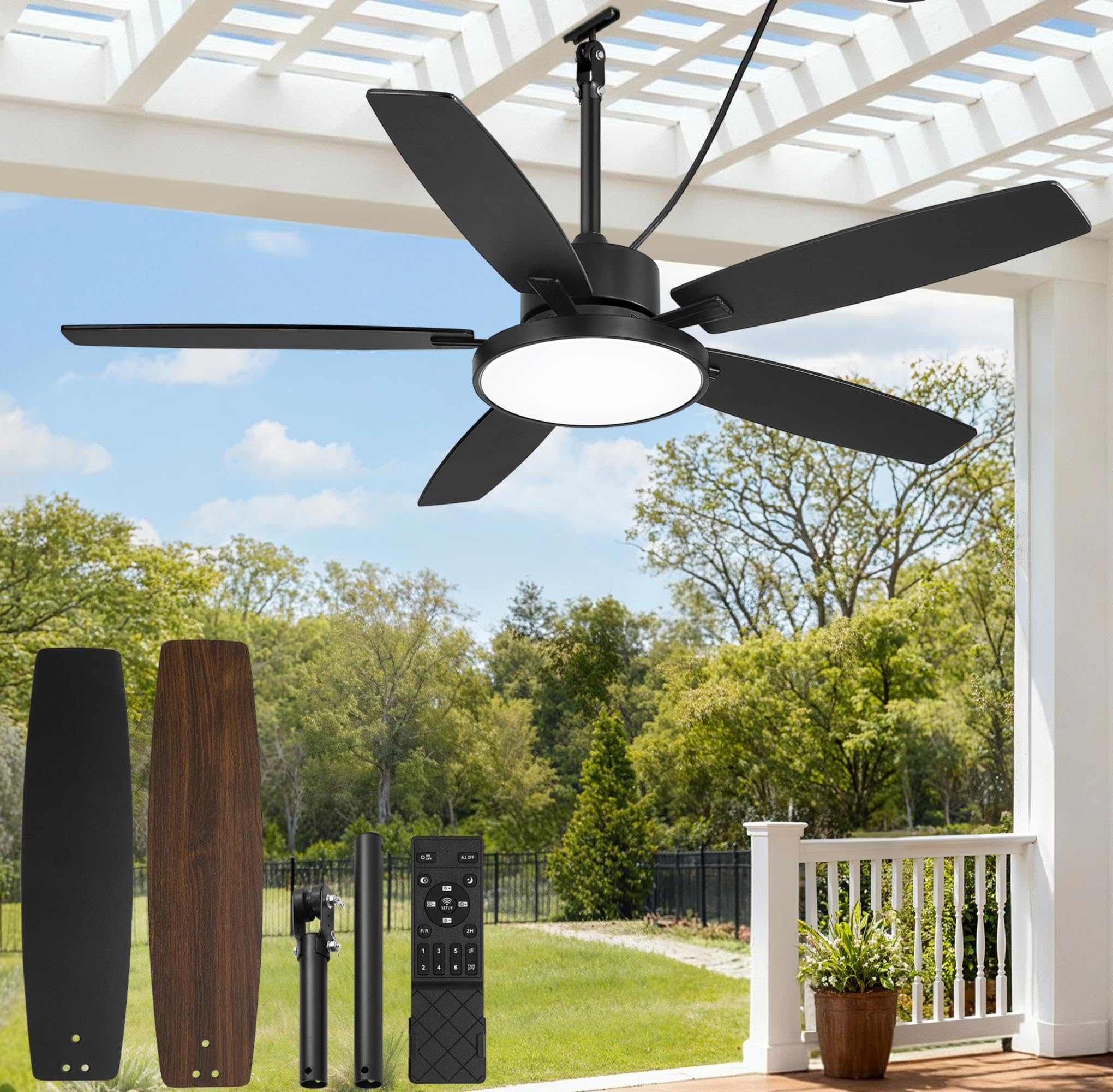 Photo 1 of Fanbulous 52'' Outdoor Ceiling Fans with Light and Remote,IP65 Wet Rated Waterproof Ceiling Fan with 6-Speed DC Motor, Farmhouse Gazebo Fan for Porch Patios Pavilion(Black)