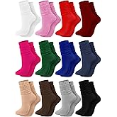 Fourluoo 12 Pairs Women Slouch Socks Bulk Cotton Scrunch Stacked Boot Socks for Women Girls