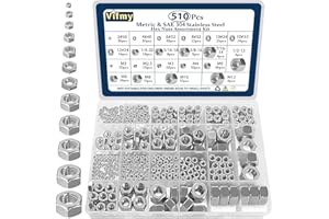 Vifmy 2 in 1 SAE & Metric Hex Nut Assortment Kit(510pcs),2#56 4#40 6#32 8#32 10#24 10#32 12#24 1/4-20 5/16-18 3/8-16 7/16-14 