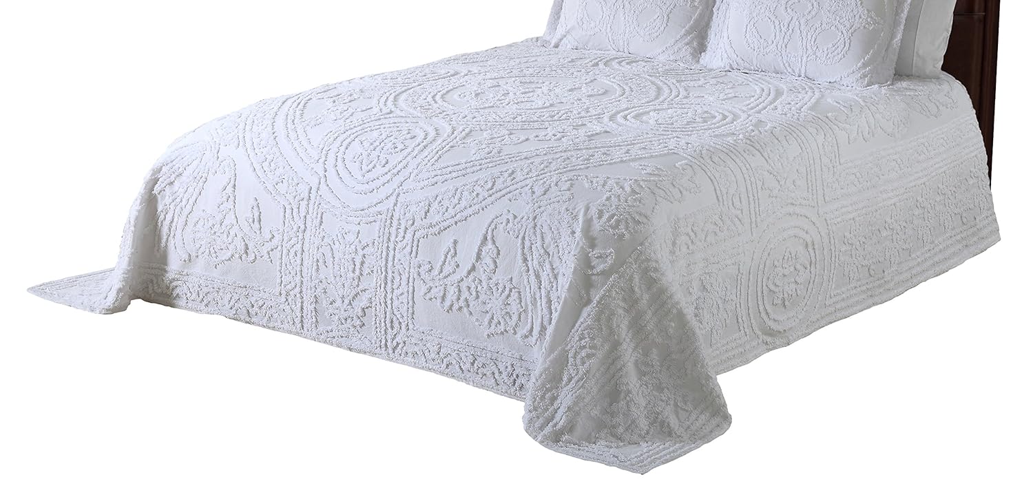 Beatrice Home Fashions Strallan Chenille Bedspread, Queen, White
