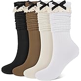 Owntouch Slouch Socks for Women Long Knee High Socks Women Frilly Lace Ruffle Calf Stacked Boot Sock Scrunch Slouchy Sock