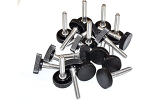 LOCEZY 1/4"-20 x 1-1/2" Thumb Screw Stainless Steel Standard Coarse Black Round Plastic Knob Thumbscrew Stud 1-1/2" - Built in USA - Pack of (20)