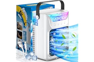 ANKUWA Portable Air Conditioners, 3 Wind Speeds & 7 LED Lights Evaporative Personal Air Cooler, 4 in 1 Portable AC with 650 mL Large Water Tank, Mini Air Conditioner for Bedroom/Car/Home/Camping/Room