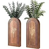 Rustic Wood Wall Planter - Decorative Hanging Vase for Dried Flowers & Artificial Plants, Farmhouse Wall Art Decor for Living Room & Entryway, Set of 2 Faux Greenery Holder (Not for Live Plants)