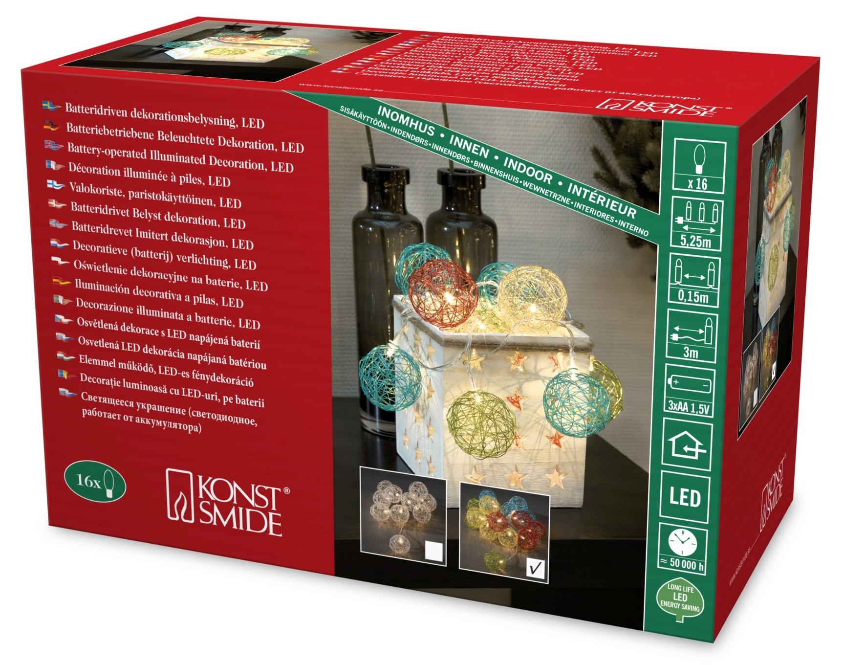 Konstsmide 3148-503 LED Decorative Fairy Lights Colourful Aluminium Wire Balls Large 16 Warm White Diodes Battery Operated Indoor Use Transparent Cable 3 x AA 1.5 V Exclusive