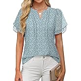 ANRABESS Womens Dressy Chiffon Blouses V Neck Petal Short Sleeve Shirts 2026 Summer Casual Business Office Work Tops